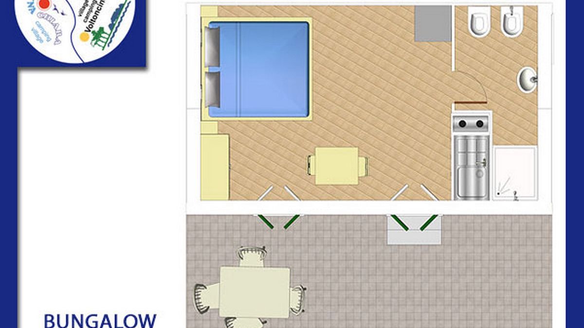  Piantina bungalow monolocale 2 posti - Camping Village Marina Chiara a Albinia Orbetello